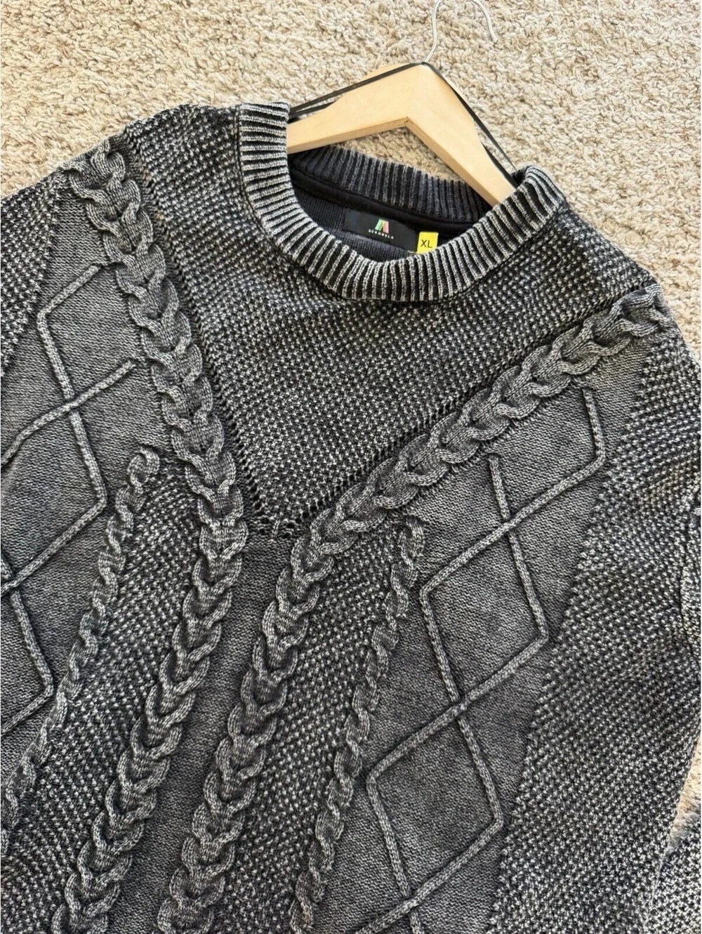 Faded Gray Cable Knit Sweater Women’s Size XL Cotton Cozy Preppy Dark Academia
